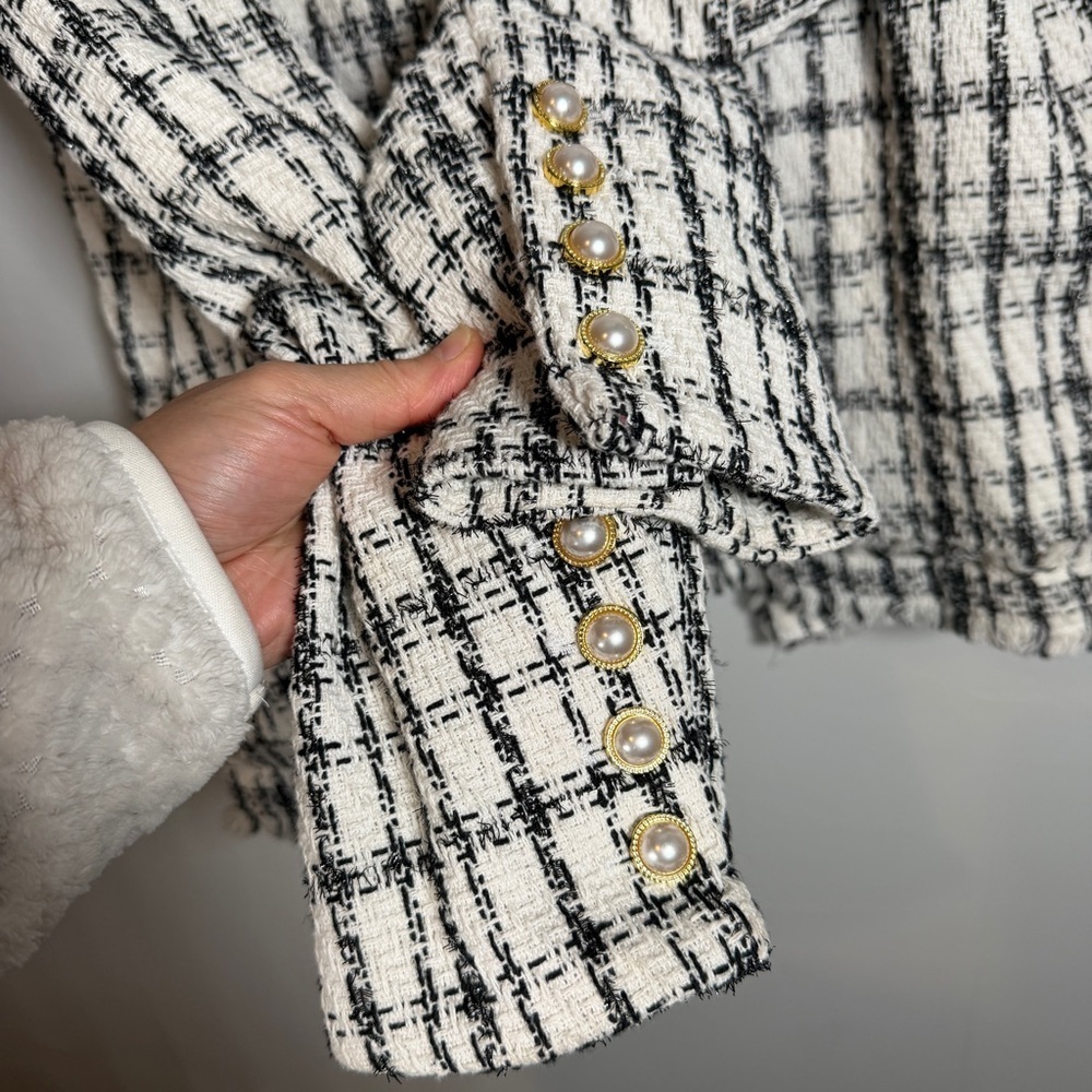 Nanette Lepore Tweed Jacket Quiet Luxury French Girl Chic Sz 6 Windowpane White - Picture 12 of 15